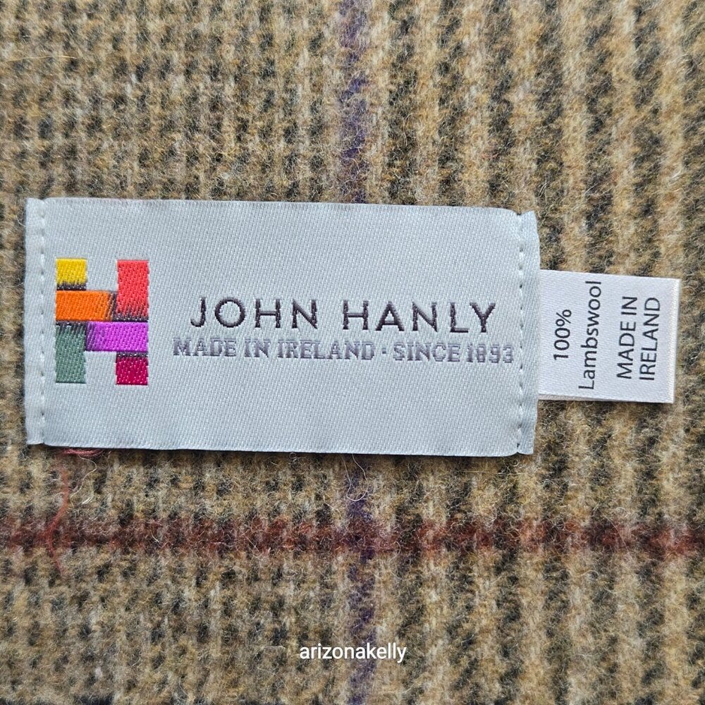 NWT John Hanly Lambswool Tan Plaid Scarf - Picture 2 of 10